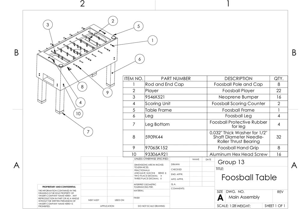 Foosball Table CAD